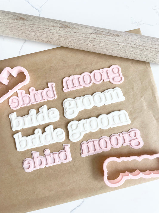 Bride and Groom Font Embosser or Debosser and Cookie Cutter Set