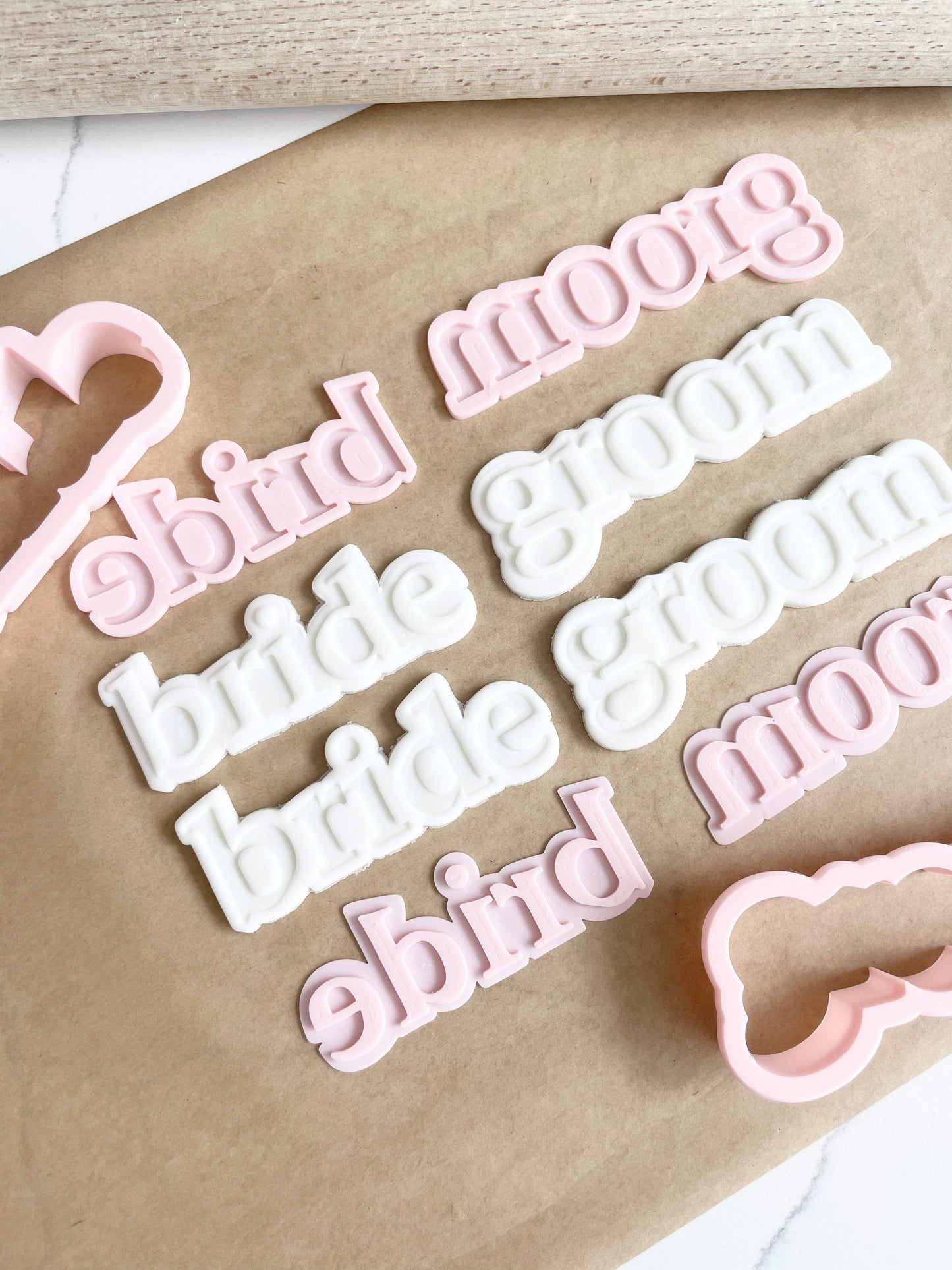 Bride and Groom Font Embosser or Debosser and Cookie Cutter Set