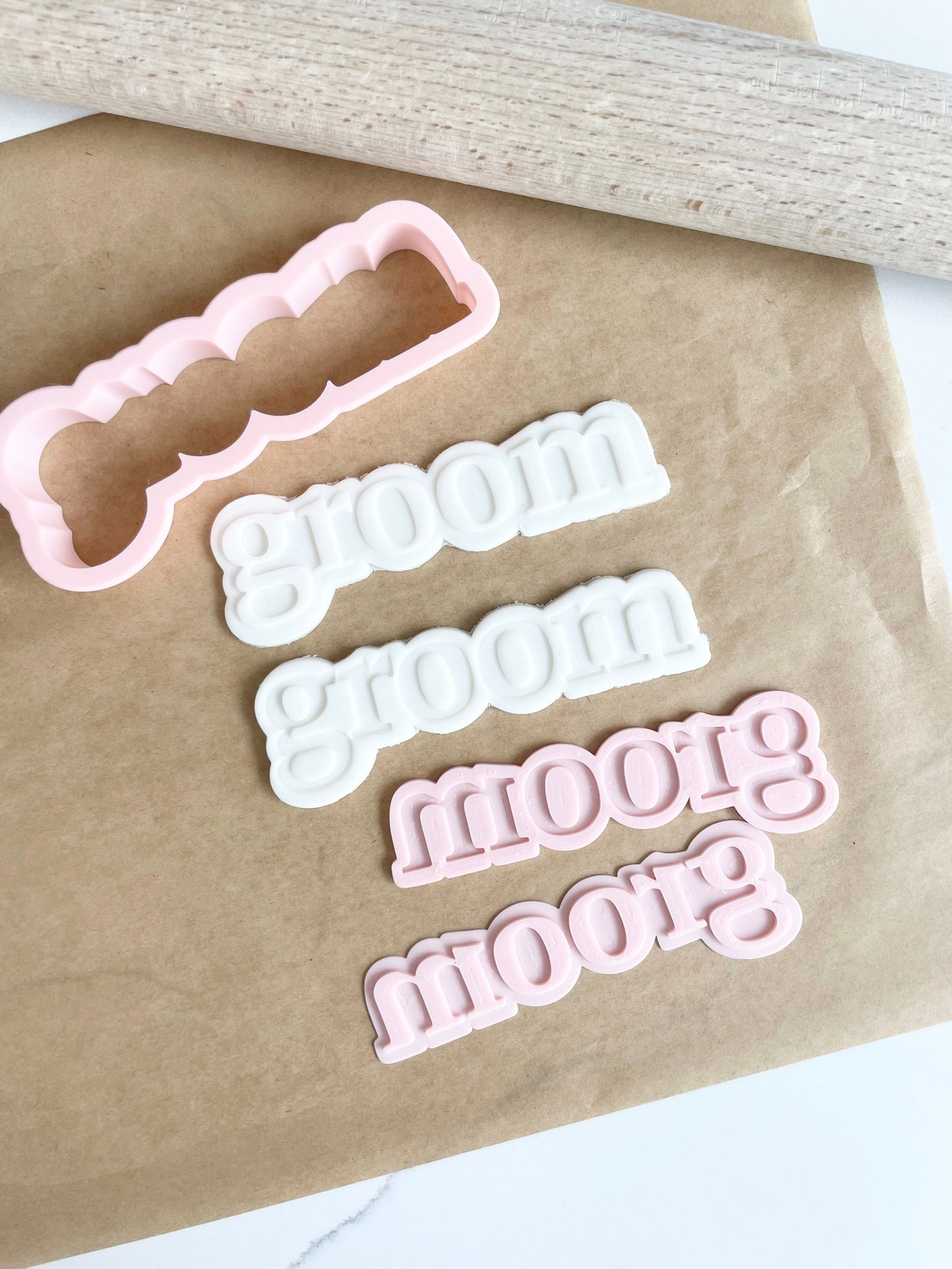 Bride and Groom Font Embosser or Debosser and Cookie Cutter Set