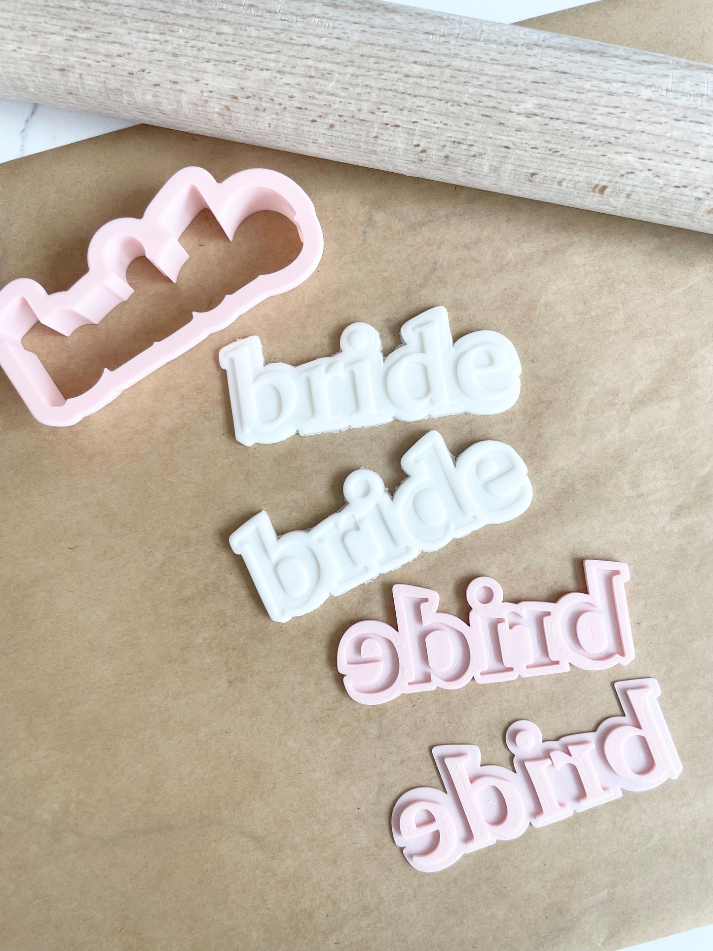 Bride and Groom Font Embosser or Debosser and Cookie Cutter Set