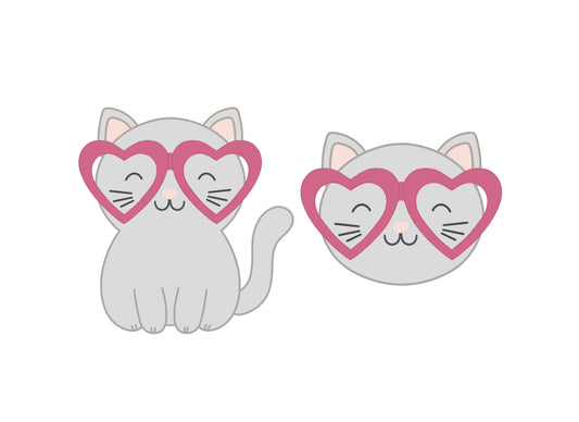 Cat Body or Cat Face with Heart Sunglasses Cookie Cutters