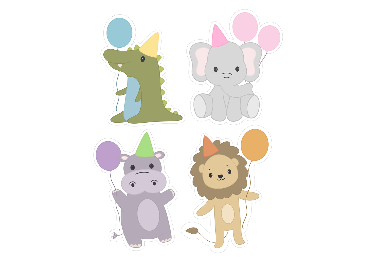 Alligator, Elephant, Hippo, or Lion with Balloons Cookie Cutters