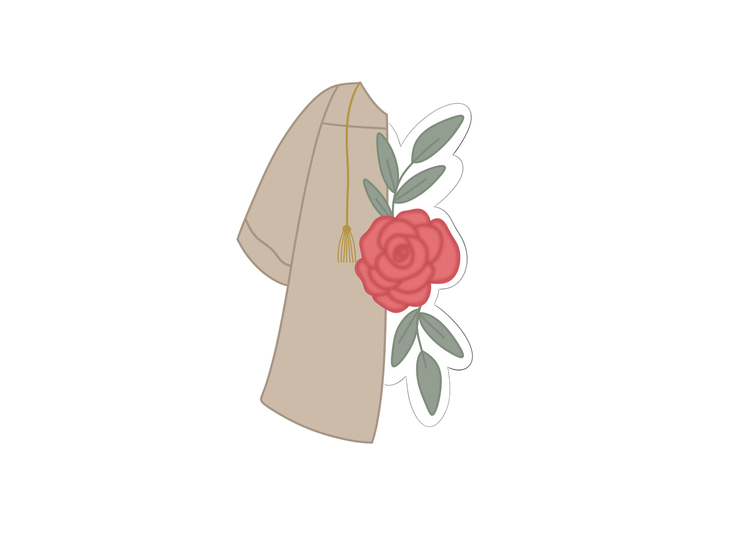 Grad Gown Half with Florals Cookie Cutter