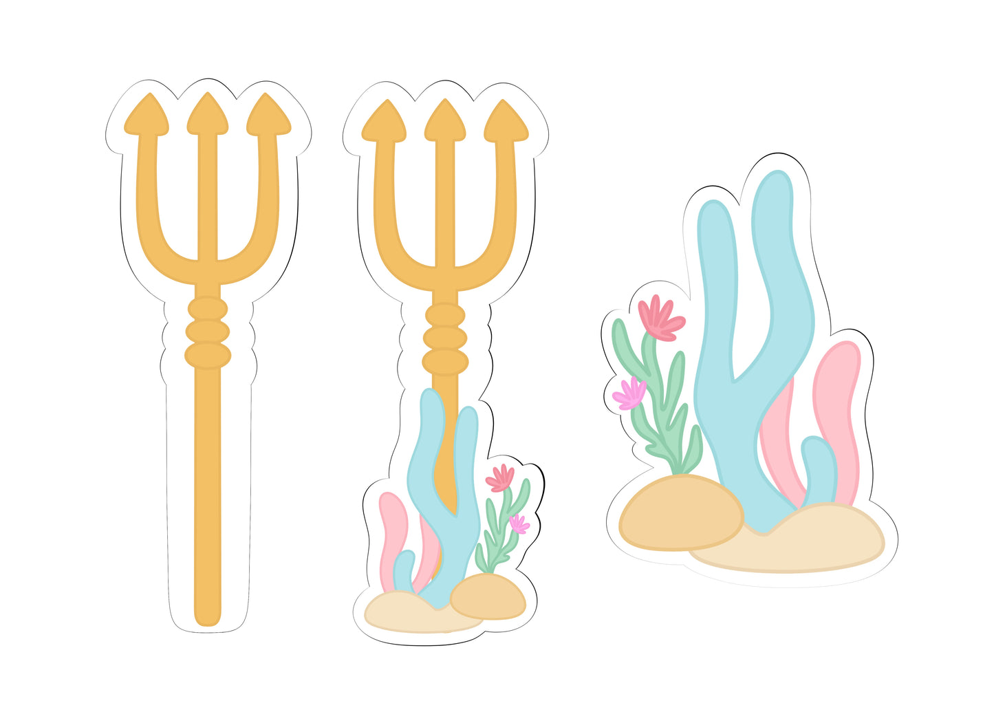 Mermaid Trident, Trident with Sea Elements, or Sea Elements Cookie Cutters