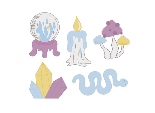Witchy Magic Cookie Cutters, Crystal Ball, Candle, Mushrooms, Crystals, or Snake