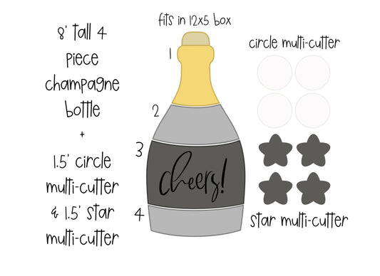 4 Piece Champagne Bottle Set with Star and Circle (bubble) Multi-Cutter Cookie Cutters