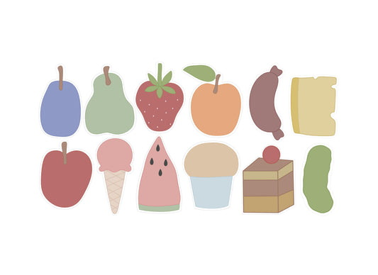 Plum, Pear, Strawberry, Orange, Sausage, Cheese, Apple, Ice Cream Cone, Watermelon, Muffin, Cake, or Pickle Cookie Cutters