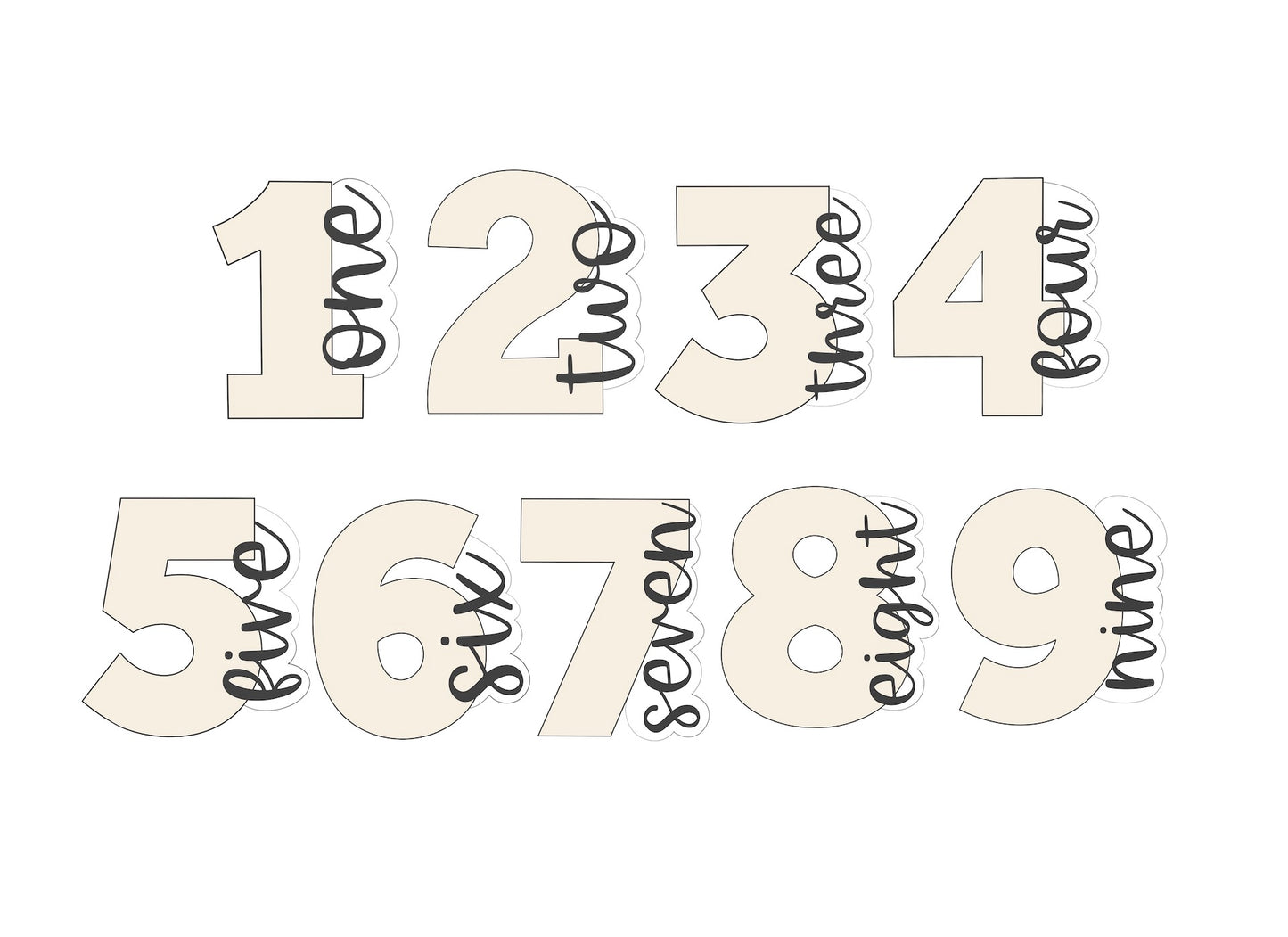 Numbers 1-9 with font Cookie Cutters