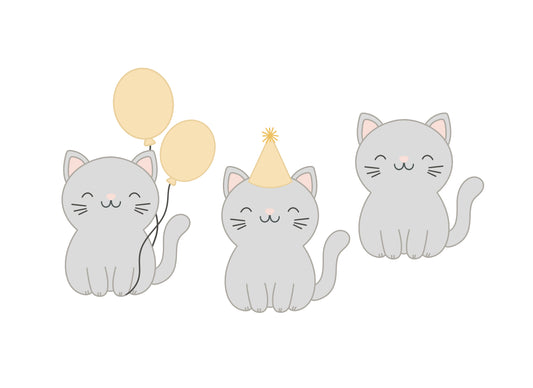 Cat, Cat with Party Hat, or Cat with Balloons Cookie Cutters