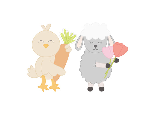 Chicken Holding a Carrot or Sheep Holding Flowers Cookie Cutters