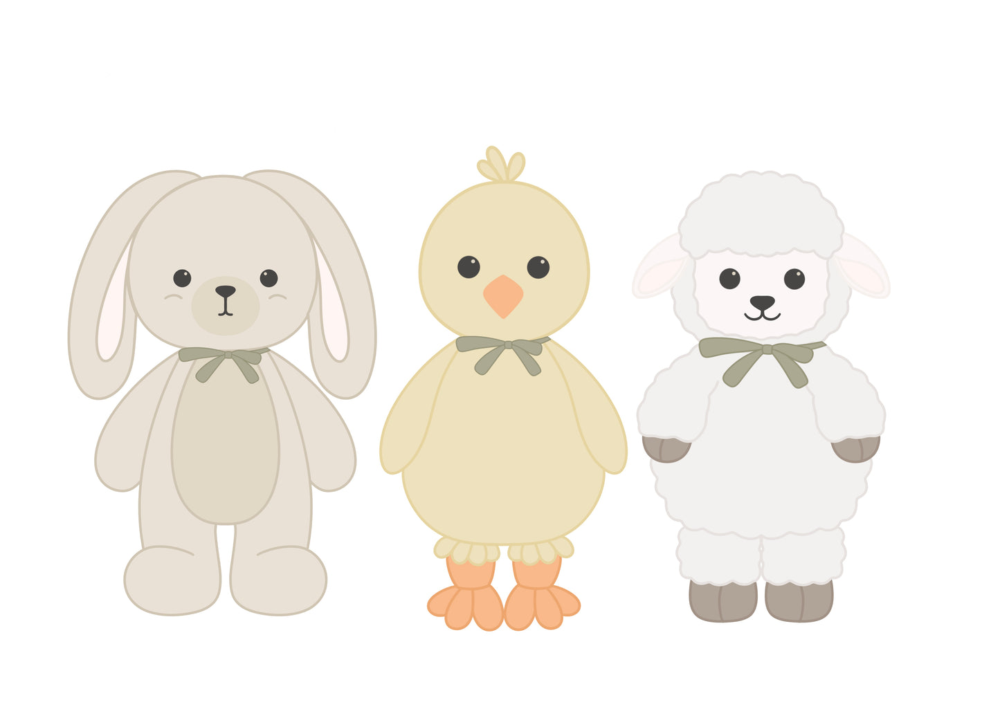 Bunny, Chick, Sheep/Lamb Doll-like Cookie Cutters