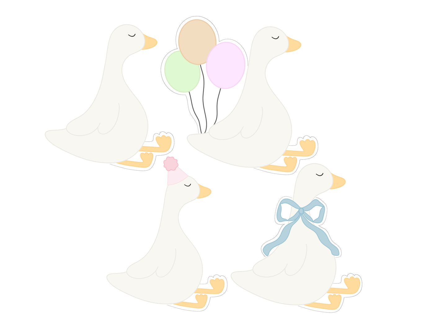 Goose, Goose with Balloons, Goose with Party Hat, or Goose with Bow Cookie Cutters