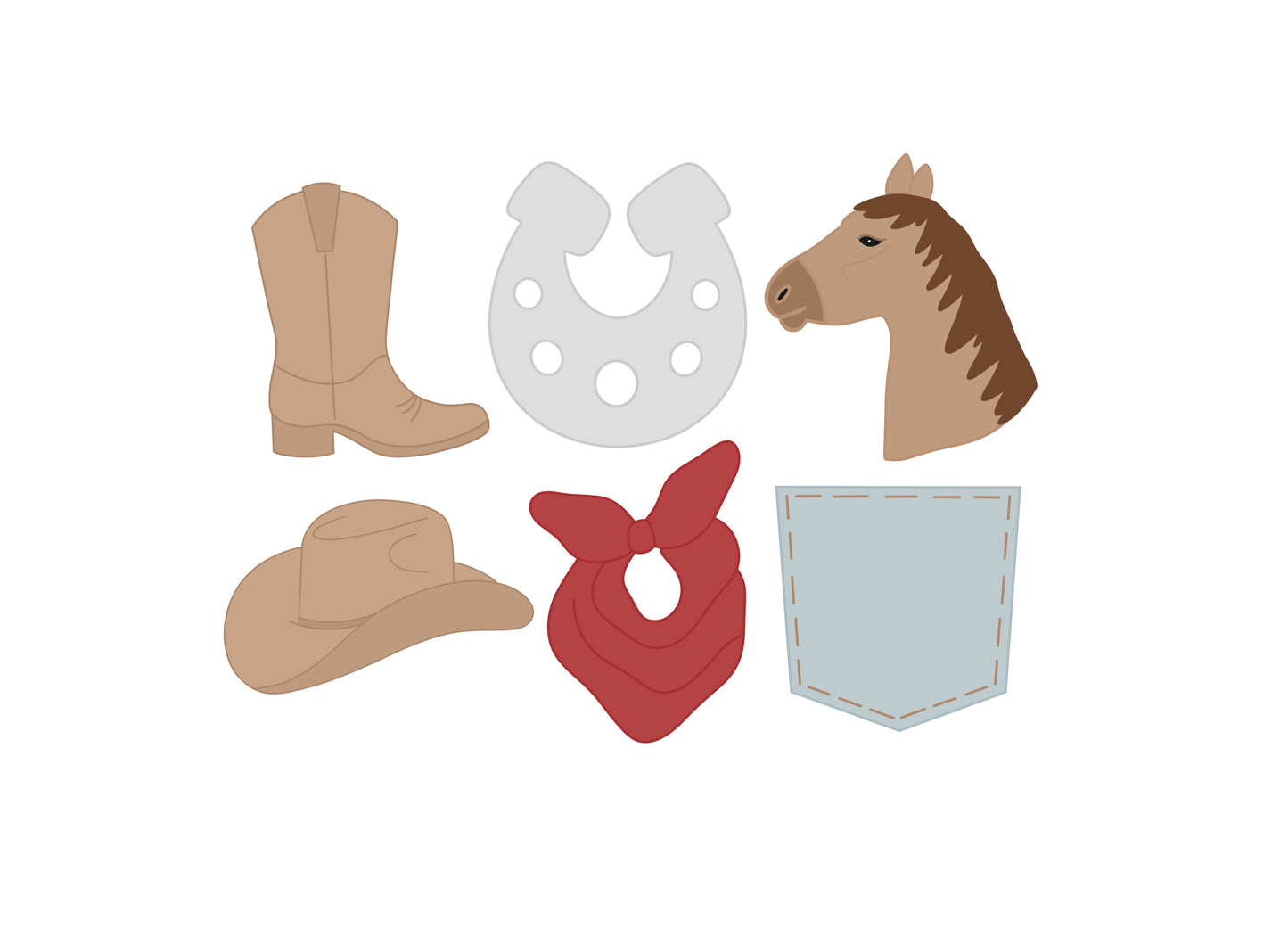 Western Mini Cookie Cutters, Cowboy Boot, Horseshoe, Horse, Cowboy Hat, Bandana, or Jean Pocket Cutters