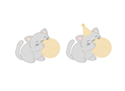 Cat with Yarn or Cat with Yarn with Party Hat Cookie Cutters
