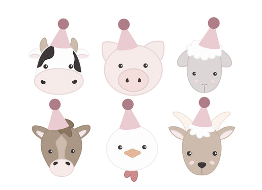 Farm Animal Faces with Party Hats Cookie Cutters