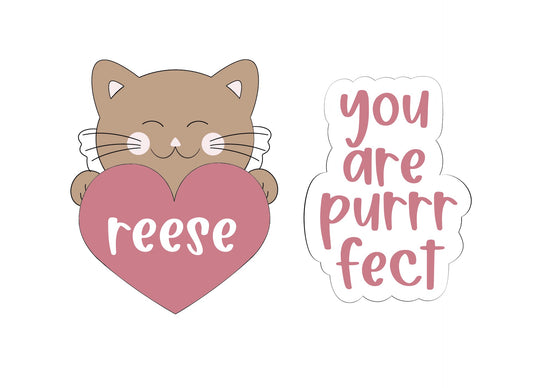 You Are Purrrfect Cat with Heart Valentine's Set Cookie Cutters