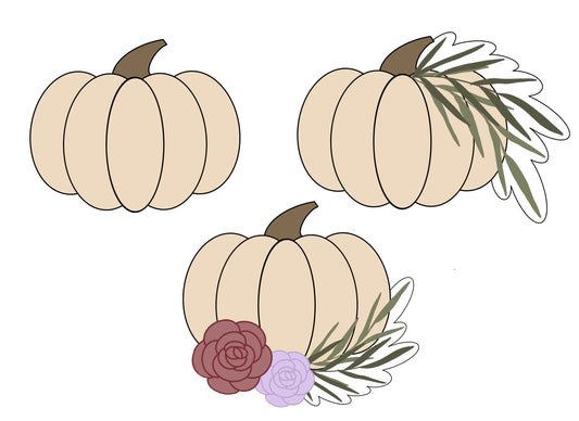 Wide Pumpkin, Wide Pumpkin with leaves, Wide Pumpkin with florals Cookie Cutters