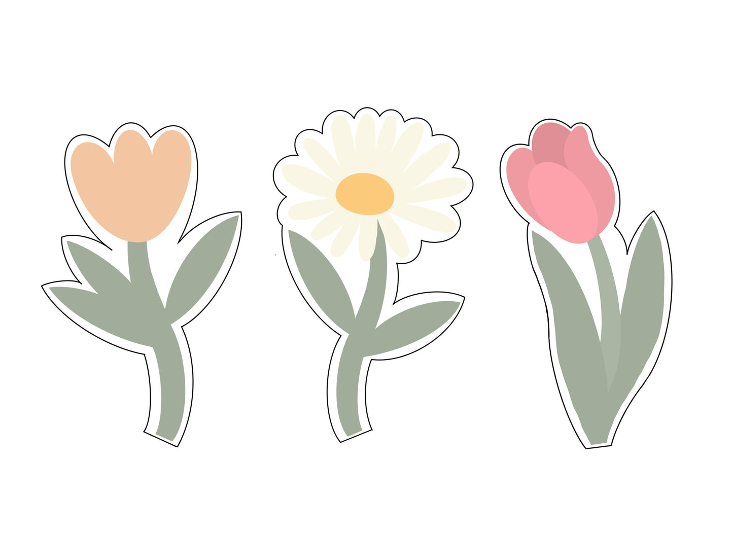 Flower, Daisy, or Tulip with Long Stem Cookie Cutters