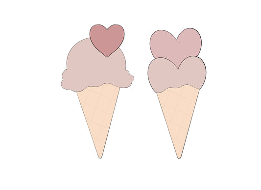 Ice Cream Cone with Heart or Double Heart Ice Cream Cone Cookie Cutters