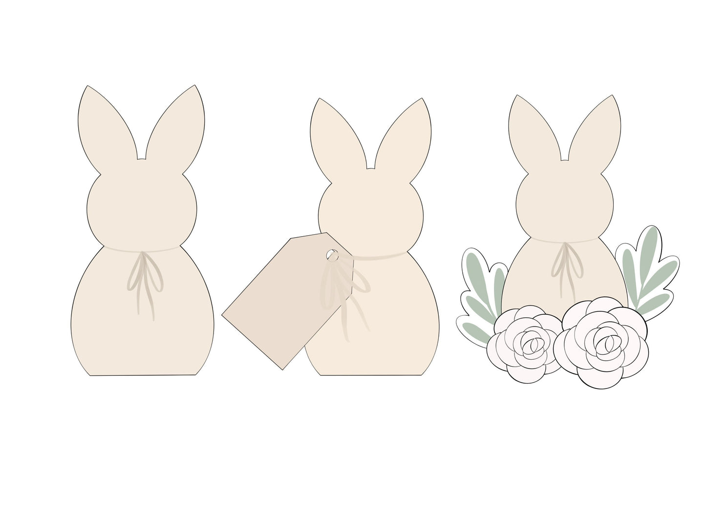 Tall Bunny, Tall Bunny with Tag, Tall Bunny with Florals Cookie Cutters