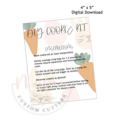 DIY cookie kit printable instruction card 4” x 5”