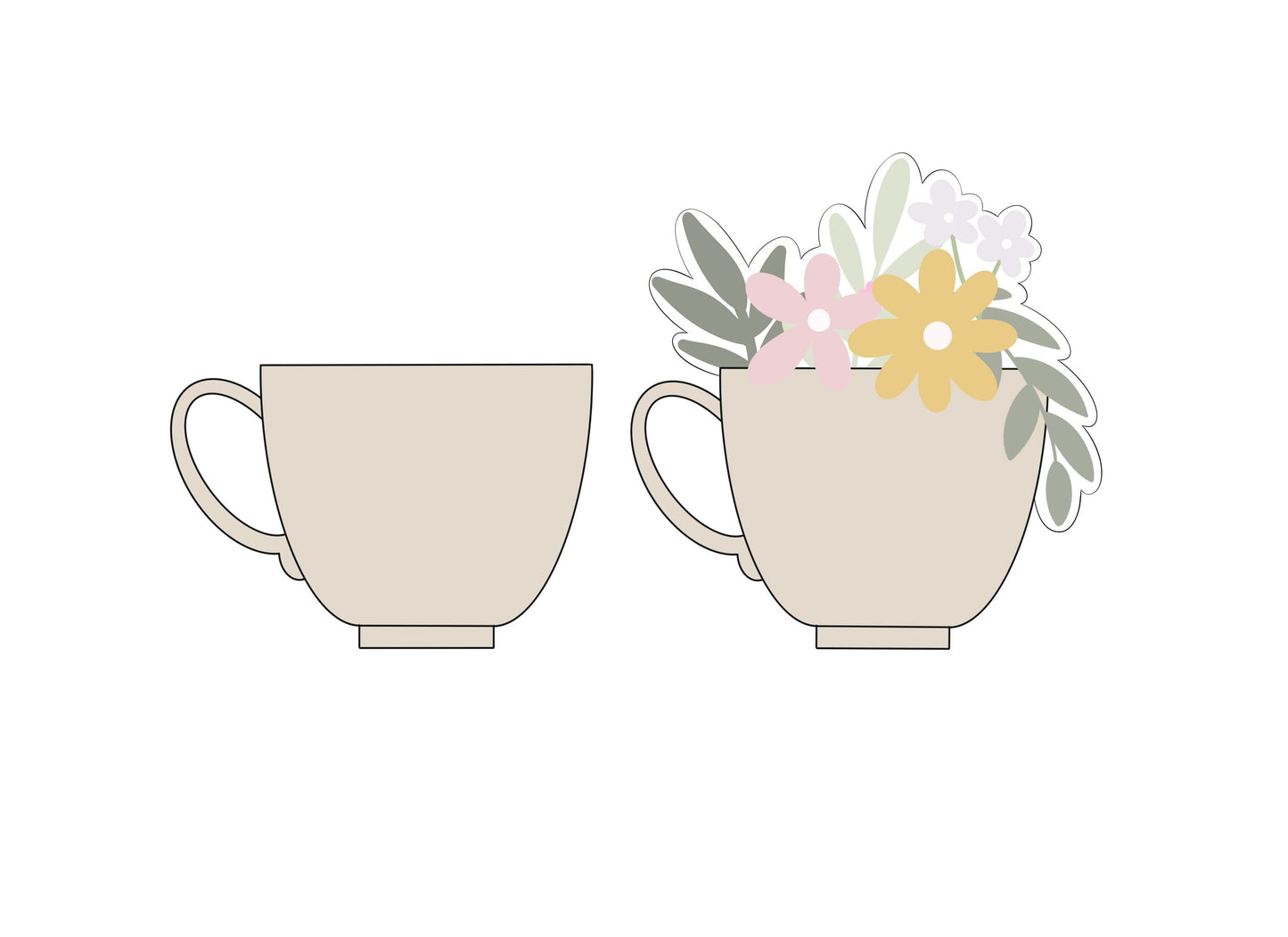 Tea Cup with or without Flowers Cookie Cutters